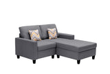 Nolan Gray Linen Fabric 2-Seater Reversible Sofa Chaise with Pillows and Interchangeable Legs