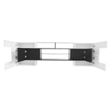 ON-TREND Unique Shape TV Stand with 2 Illuminated Glass Shelves, High Gloss Entertainment Center for TVs Up to 88", Versatile TV Cabinet with LED Color Changing Lights for Living Room, Black&White