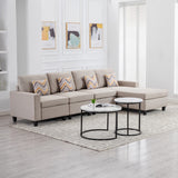 Nolan Beige Linen Fabric 4Pc Reversible Sectional Sofa Chaise with Pillows and Interchangeable Legs