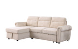 Ashton Beige Velvet Fabric Reversible Sleeper Sectional Sofa Chaise