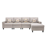 Nolan Beige Linen Fabric 4Pc Reversible Sectional Sofa Chaise with Pillows and Interchangeable Legs