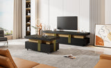 ON-TREND Modern Luxury TV Stand and Coffee Table Set of 2, High Gloss Faux Marble Top, TV Stand for TVs Up to 78'', Rectangle Coffee Table with Caster Wheels for Living Room, Black