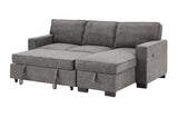 Estelle Dark Gray Fabric Reversible Sleeper Sectional with Storage Chaise Drop-Down Table 2 Cup Holders and 4 USB Ports