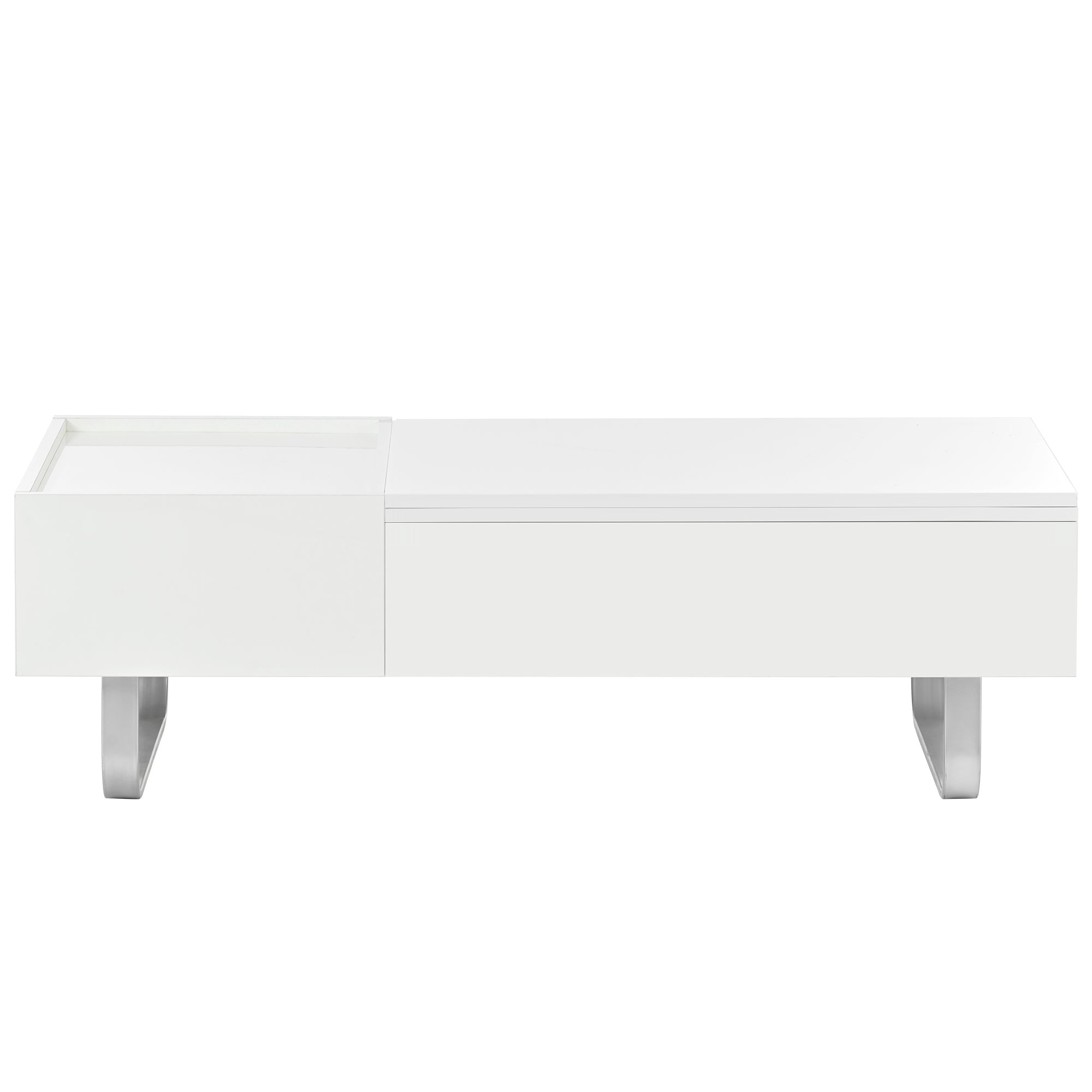 [VIDEO provided] ON-TREND Multi-functional Coffee Table with Lifted Tabletop, Contemporary Cocktail Table with Metal Frame Legs, High-gloss Surface Dining Table for Living Room, White