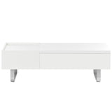 [VIDEO provided] ON-TREND Multi-functional Coffee Table with Lifted Tabletop, Contemporary Cocktail Table with Metal Frame Legs, High-gloss Surface Dining Table for Living Room, White