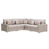 Nolan Beige Linen Fabric 5Pc Reversible Sectional Sofa with Pillows and Interchangeable Legs