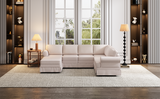 108.6" Beige Fabric Upholstered Modular Sofa with removable Ottoman