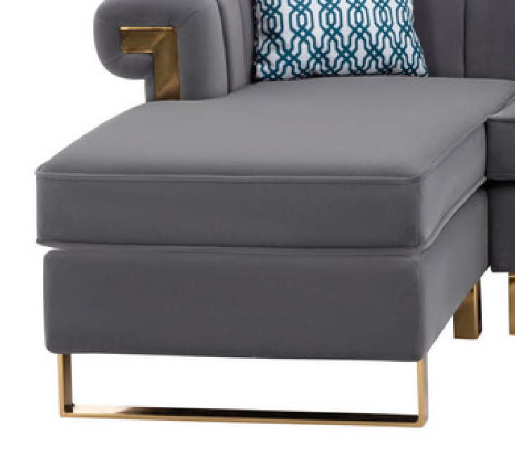 Maddie Gray Velvet 7-Seater Sectional Sofa with Reversible Chaise and Storage Ottoman