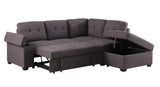 Katie Brown Linen Sleeper Sectional Sofa with Storage Ottoman, Storage Arm