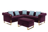 Maddie Purple Velvet 5-Seater Sectional Sofa with Storage Ottoman