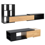 [VIDEO provided] ON-TREND Extendable TV Stand and Coffee Table, Set of 2, Media Console with 3 Tier Bookshelves for TVs up to 110'', Dual-tone Center Table with Sliding Tabletop for Living Room, Black