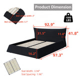 King Size Upholstered Platform Bed with Special Shaped Velvet  Headboard, Metal & Solid Wood Frame,Black