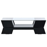 ON-TREND 6mm Glass-Top Coffee Table with Open Shelves and Cabinets, Geometric Style Cocktail Table with Great Storage Capacity, Modernist 2-Tier Center Table for Living Room, Black