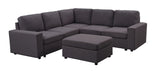 Decker Sectional Sofa with Ottoman in Dark Gray Linen