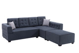 Ordell Dark Gray Linen Fabric Sectional Sofa with Right Facing Chaise Ottoman and Pillows