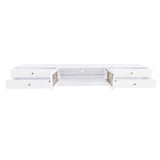 ON-TREND Luxurious TV Stand with Fluted Glass Doors, Elegant and Functional Media Console for TVs Up to 95'', Tempered Glass Shelf TV Cabinet with Multiple Storage Options, White