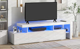 ON-TREND Modern Style 16-colored LED Lights TV Cabinet,  UV High Gloss Surface Entertainment Center with DVD Shelf,
Up to 70 inch TV, White