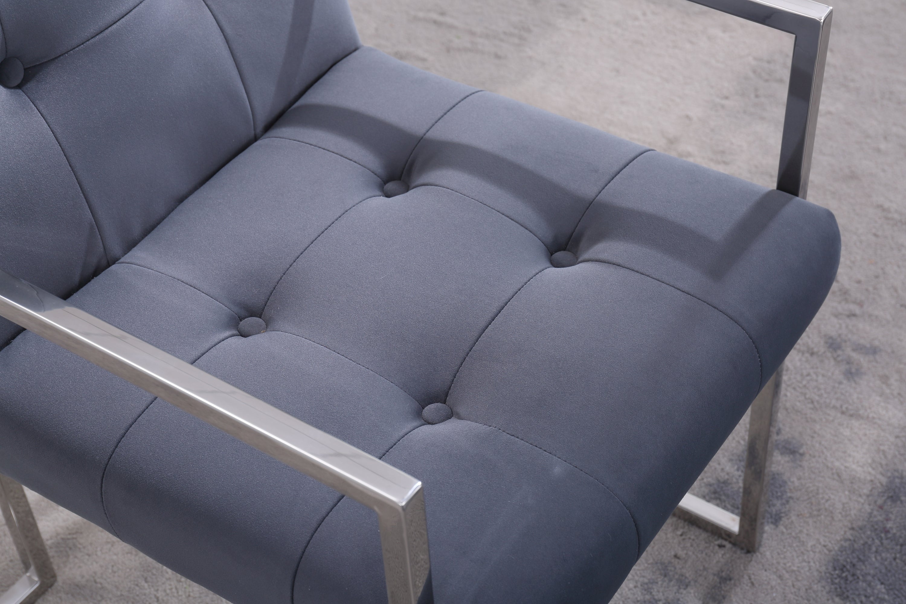 Modern Velvet Dining Arm Chair Set of 1, Tufted Design and Silver Finish Stainless Base