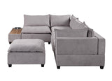 Madison Light Gray Fabric 6 Piece Modular Sectional Sofa with Ottoman and USB Storage Console Table