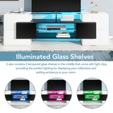 ON-TREND Unique Shape TV Stand with 2 Illuminated Glass Shelves, High Gloss Entertainment Center for TVs Up to 88", Versatile TV Cabinet with LED Color Changing Lights for Living Room, Black&White