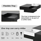 ON-TREND Modern Minimalist Design 31.5*31.5in Square Coffee Table with Detachable Tray and Plug-in 16-color LED Strip Lights Remote Control for Living Room (OLD SKU: WF291303AAB )