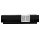 ON-TREND Sleek and Stylish TV Stand with Perfect Storage Solution, Two-tone Media Console for TVs Up to 80'', Functional TV Cabinet with Versatile Compartment for Living Room, Black