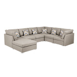 Amira Beige Fabric Reversible Modular Sectional Sofa with Ottoman and Pillows