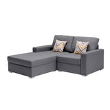 Nolan Gray Linen Fabric 2-Seater Reversible Sofa Chaise with Pillows and Interchangeable Legs