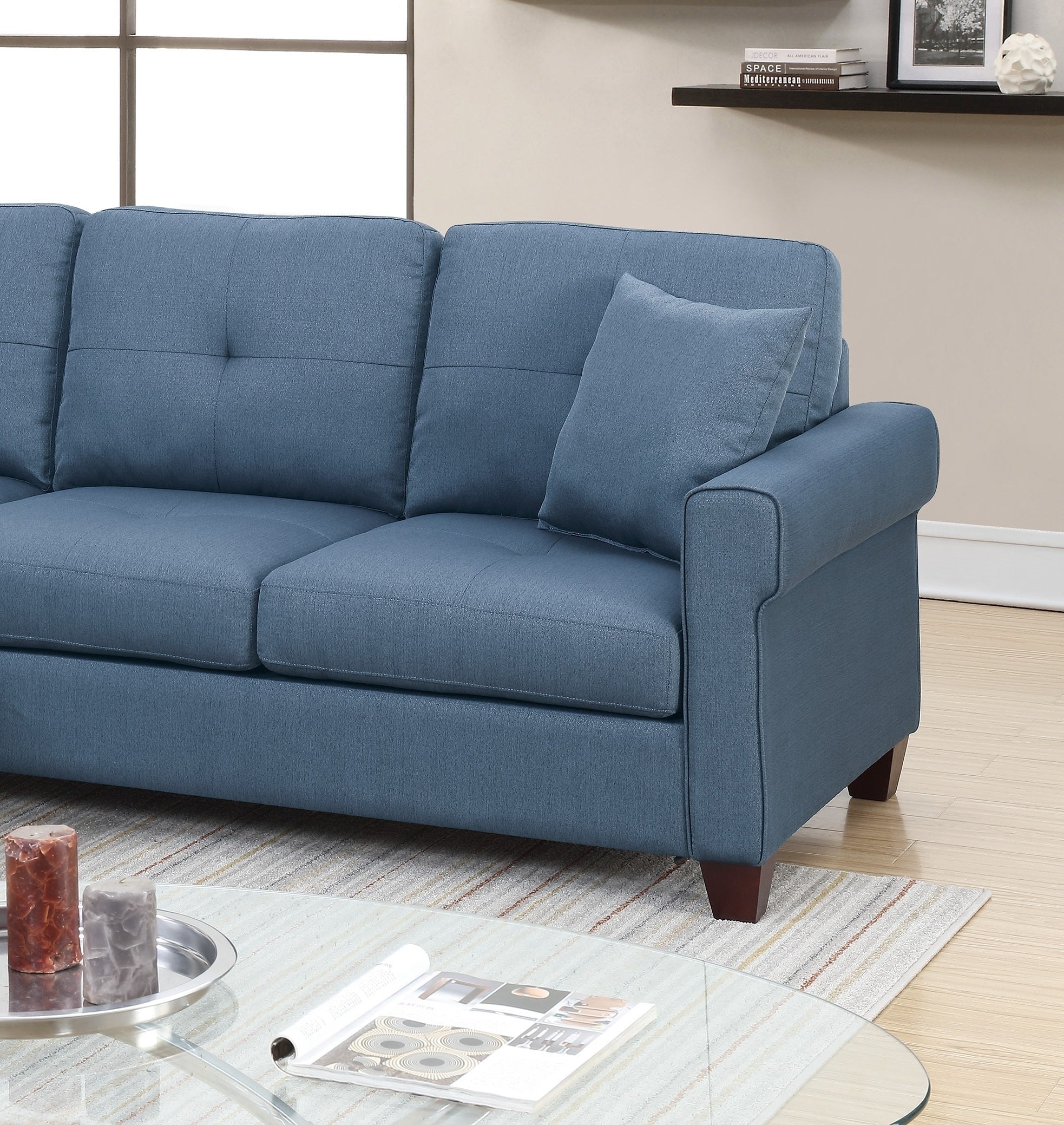 Glossy Blue Reversible Sectional Chaise