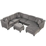 122" Dark Gray velvet fabric 4pcs Sectional Sofa with Ottoman with Right Side Chaise