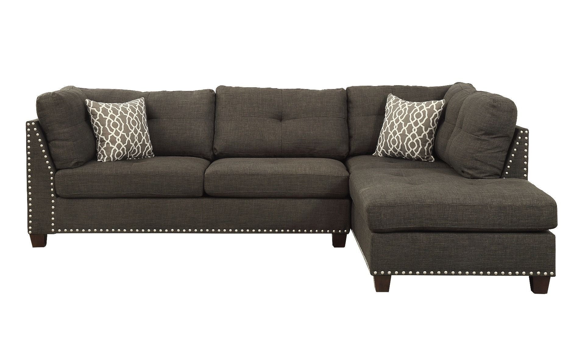 Laurissa Sectional Sofa & Ottoman (2 Pillows) in Charcoal Linen
