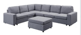 Casey 120" Light Gray Linen 7 Seat Reversible Modular Sectional Sofa