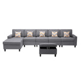 Nolan Gray Linen Fabric 6Pc Reversible Sectional Sofa Chaise with Interchangeable Legs, Pillows and Storage Ottoman