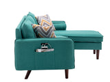 Mia Green Sectional Sofa Chaise with USB Charger & Pillows