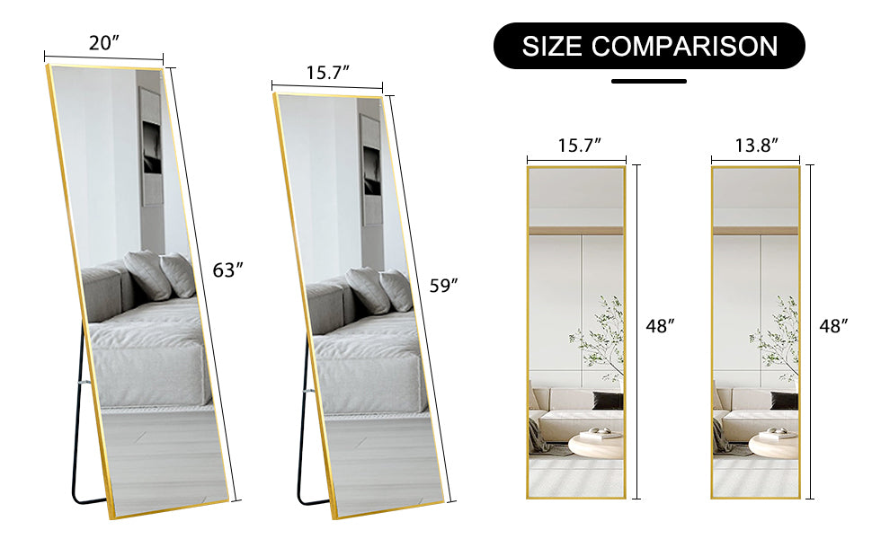 The 4rd generation aluminum alloy metal frame wall mounted full body mirror, bathroom makeup mirror, bedroom entrance, decorative mirror, quality upgrade, 48 "* 13.8"