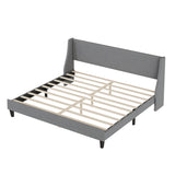 King Size Bed Frame Upholstered Bed Frame Platform ,Non-adjustable Headboard Linen Fabric Headboard Wooden Slats Support/No Box Spring Needed/Easy Assembly/Mattress Foundation, Light gray