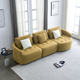 113" Dark Yellow Teddy Fabric Mid Century Modern  Sofa