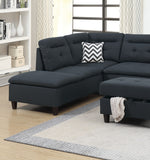 Black Cushion Sectional w Ottoman Linen Like Fabric