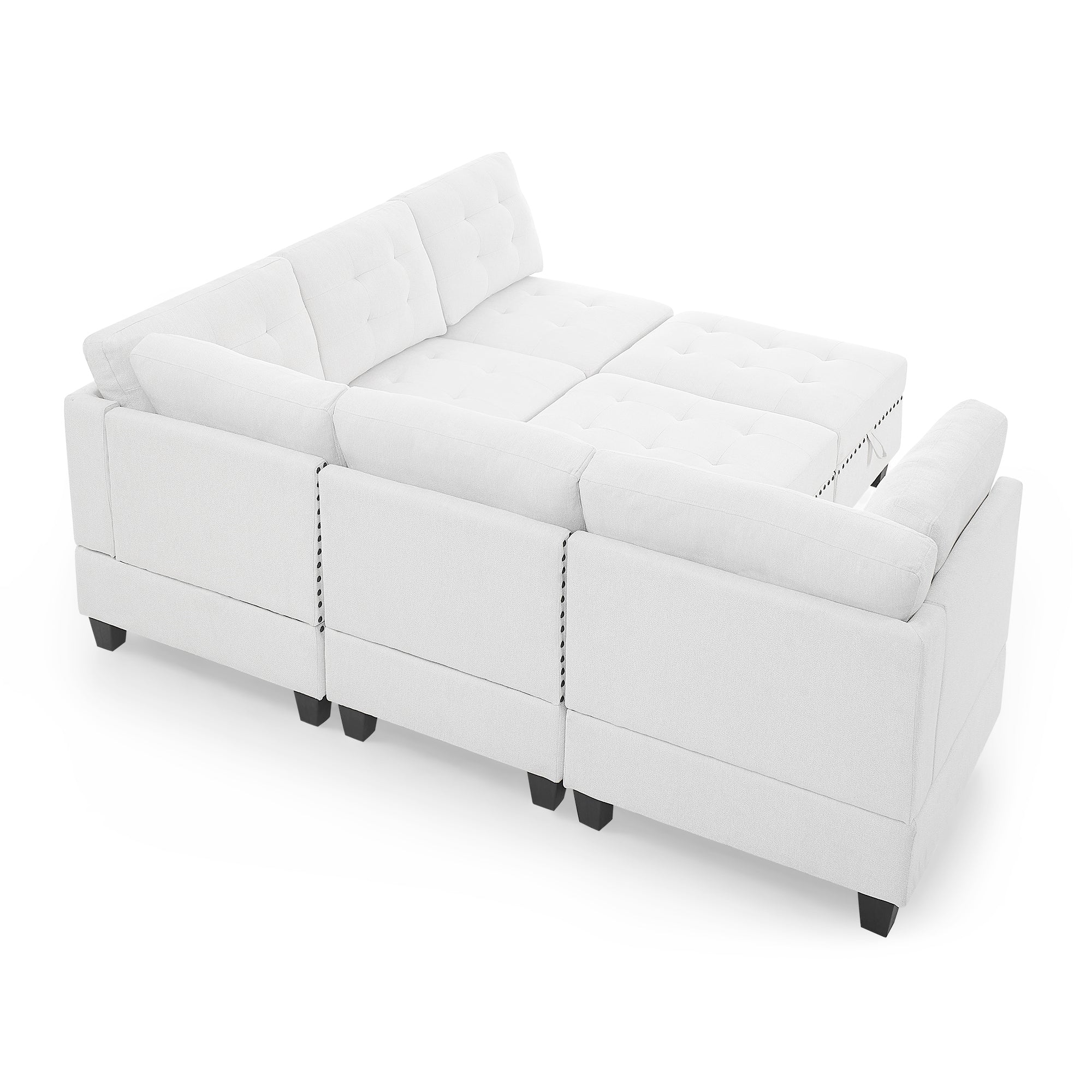 L shape Modular Sectional Sofa,DIY Combination,includes Three Single Chair ,Two Corner and Two Ottoman,Ivory Chenille