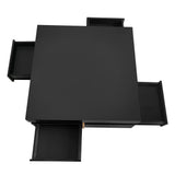 ON-TREND Modern High Gloss Coffee Table with 4 Drawers, Multi-Storage Square Cocktail Tea Table with Wood Grain Legs, Center Table for Living Room, 31.5''x31.5'', Black