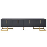 ON-TREND Modern TV Stand with Metal Legs and Gold Handles for TVs Up to 80'', Media Console Table with Cabinets and Adjustable Shelves, Luxury TV Cabinet with Geometric Lines for Living Room, Black