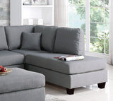 Grey Linen 3pcs Reversible Chaise And Ottoman