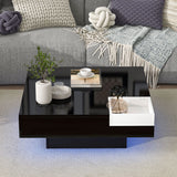 ON-TREND Modern Minimalist Design 31.5*31.5in Square Coffee Table with Detachable Tray and Plug-in 16-color LED Strip Lights Remote Control for Living Room (OLD SKU: WF291303AAB )