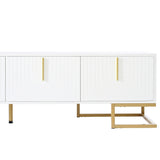 ON-TREND Modern TV Stand with Metal Legs and Gold Handles for TVs Up to 80'', Media Console Table with Cabinets and Adjustable Shelves, Luxury TV Cabinet with Geometric Lines for Living Room, White