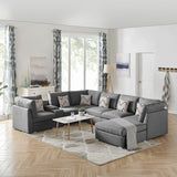 Amira 122.8" Gray Fabric Reversible Modular Sectional Sofa with USB Console and Ottoman