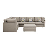 Amira Beige Fabric Reversible Modular Sectional Sofa with Ottoman and Pillows