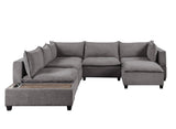 Madison Light Gray Fabric 7 Piece Modular Sectional Sofa Chaise with USB Storage Console Table