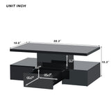 ON-TREND Modern Glossy Coffee Table With Drawer, 2-Tier Rectangle Center Table with LED lighting for Living room, 39.3''x19.6''x15.3'', Black