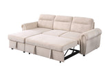 Ashton Beige Velvet Fabric Reversible Sleeper Sectional Sofa Chaise