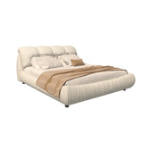 King Size Upholstered Platform Bed with Oversized Padded Backrest, Thickening Pinewooden Slats and Solid Wood Leg,Beige